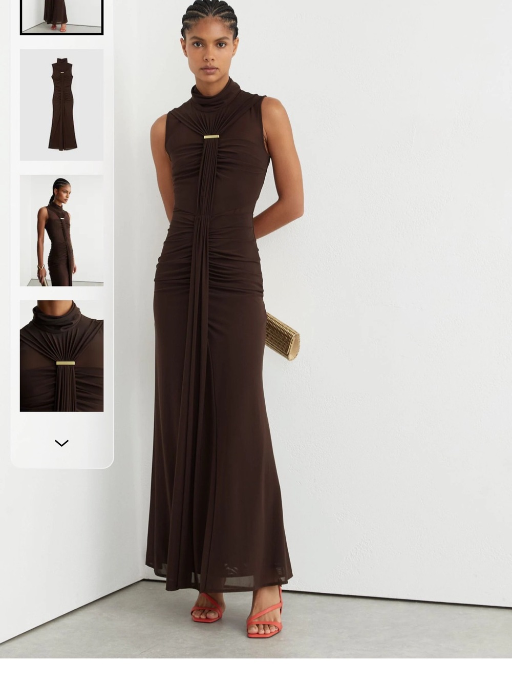 Reiss Chocolate Brown Colette Ruched Sleeveless Maxi Dress - Picture 7 of 9